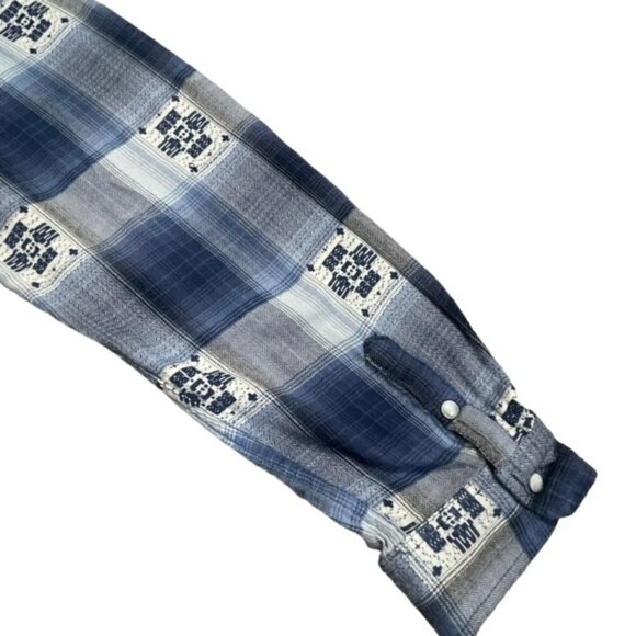 AMERICAN EAGLE Pearl Snap Boyfriend Fit Blue Plaid Shirt - Size XL - Picture 4 of 7